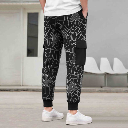 Mens All Over Print 4 Pockets Cargo Jogger Black