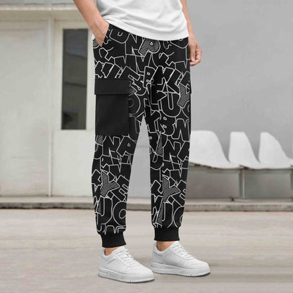 Mens All Over Print 4 Pockets Cargo Jogger Black