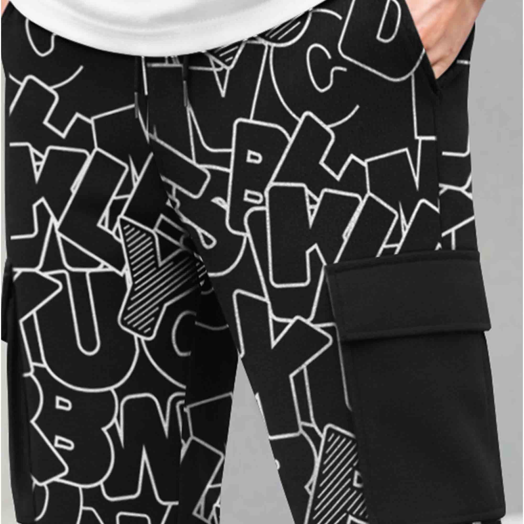 Mens All Over Print 4 Pockets Cargo Jogger Black