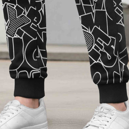 Mens All Over Print 4 Pockets Cargo Jogger Black