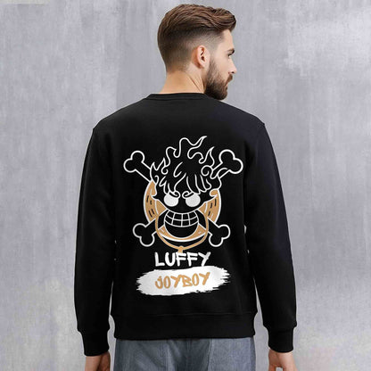 Mens Trendy Anime Design Printed Round Neck Jacket Black