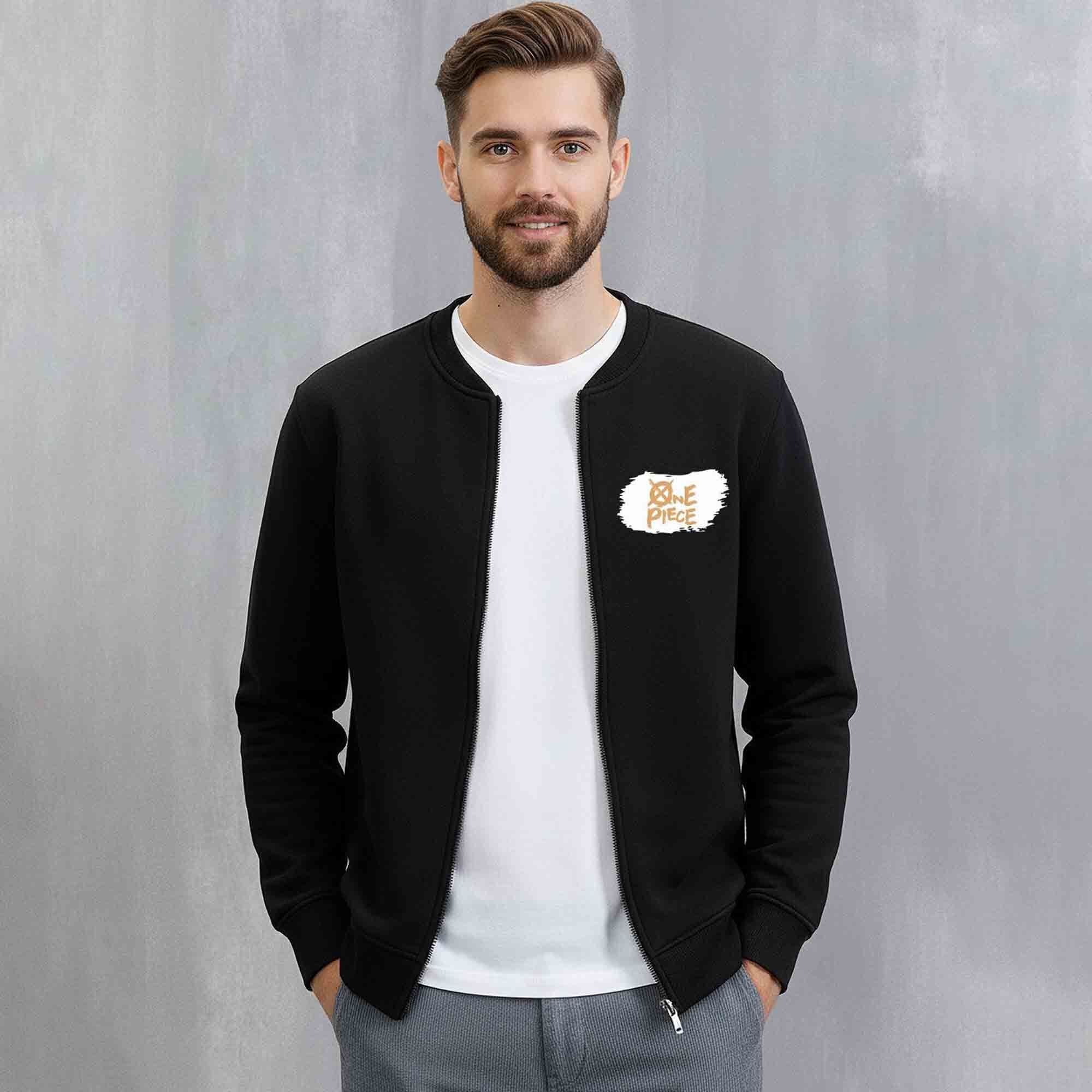 Mens Trendy Anime Design Printed Round Neck Jacket Black