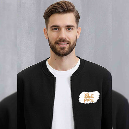 Mens Trendy Anime Design Printed Round Neck Jacket Black