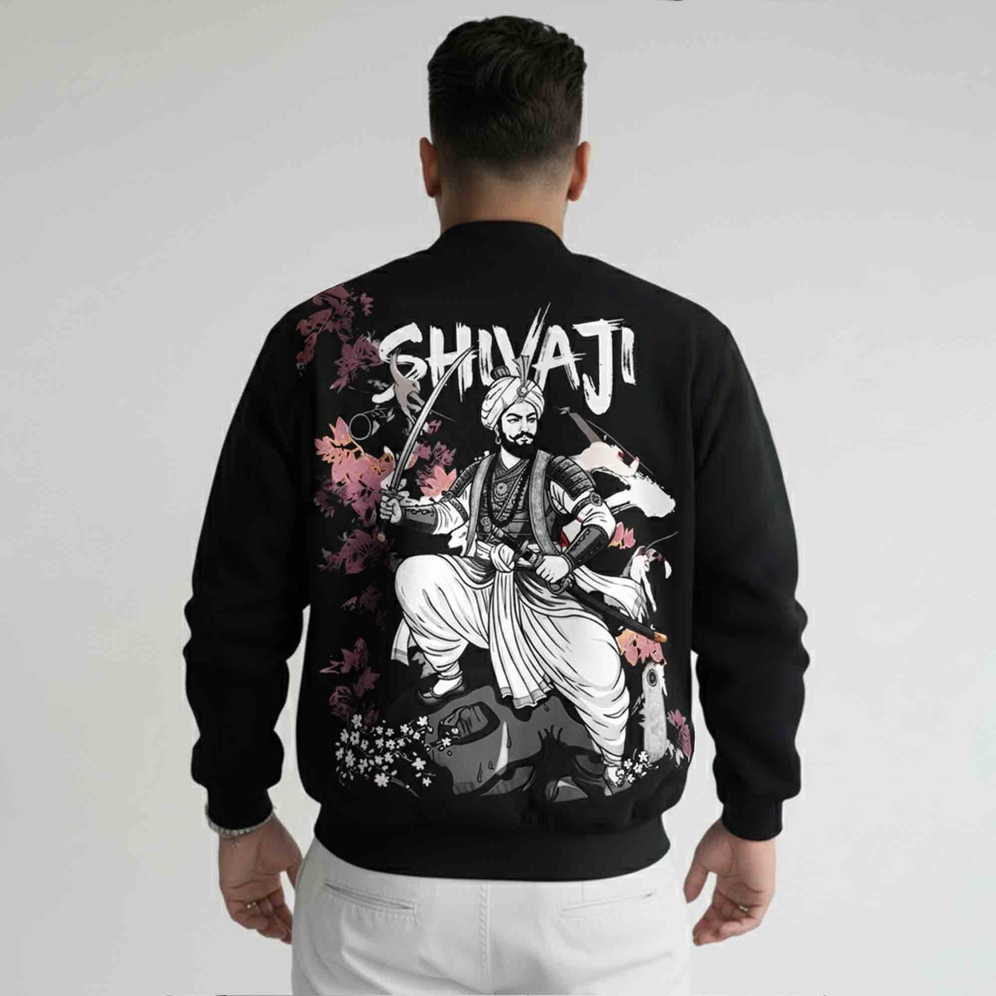 Men Back Printed Round Neck Winter Jacket Black