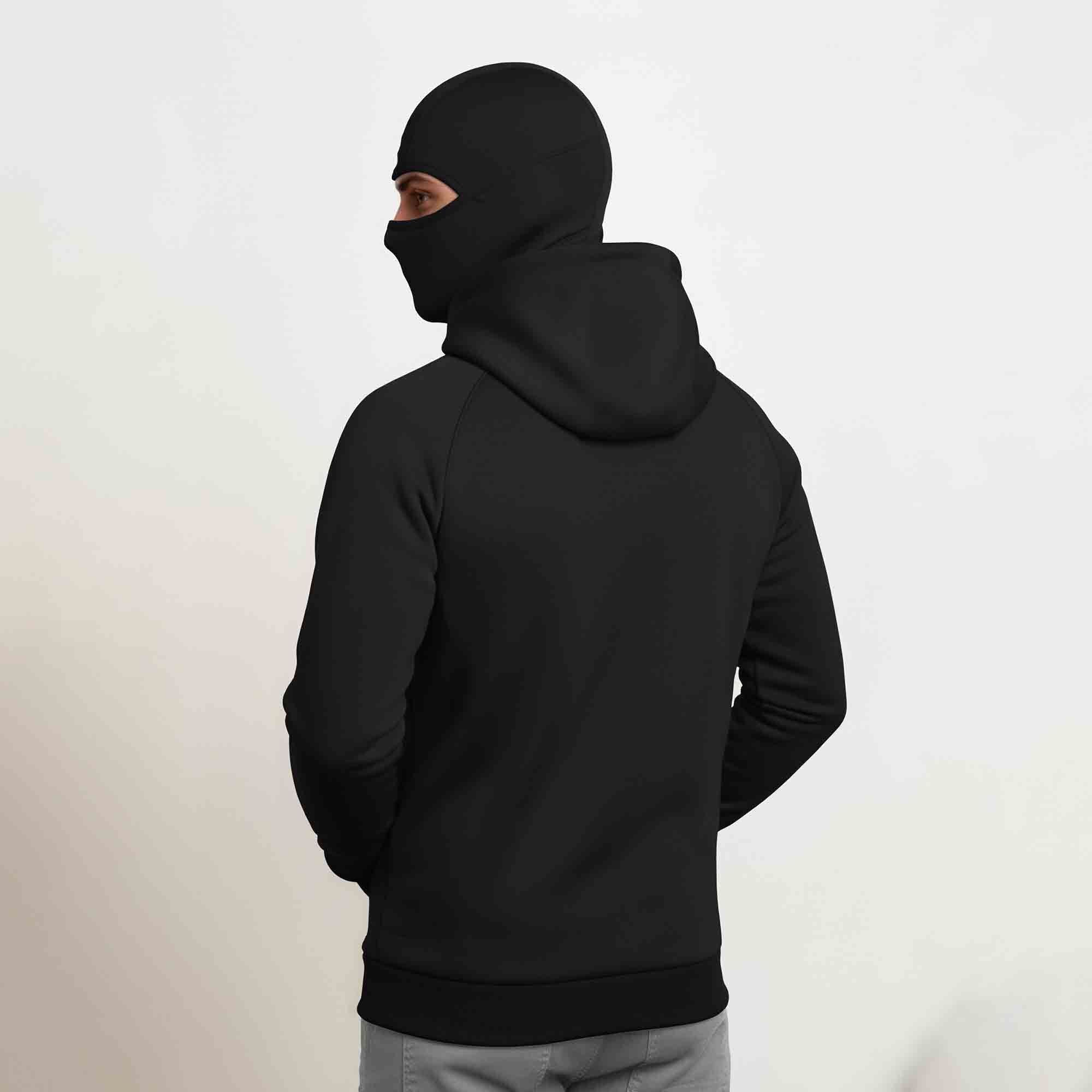 Mens Winter Full Mask Warm Zip-Up Hooded Jacket Black