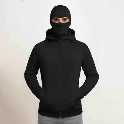 Mens Winter Full Mask Warm Zip-Up Hooded Jacket Black