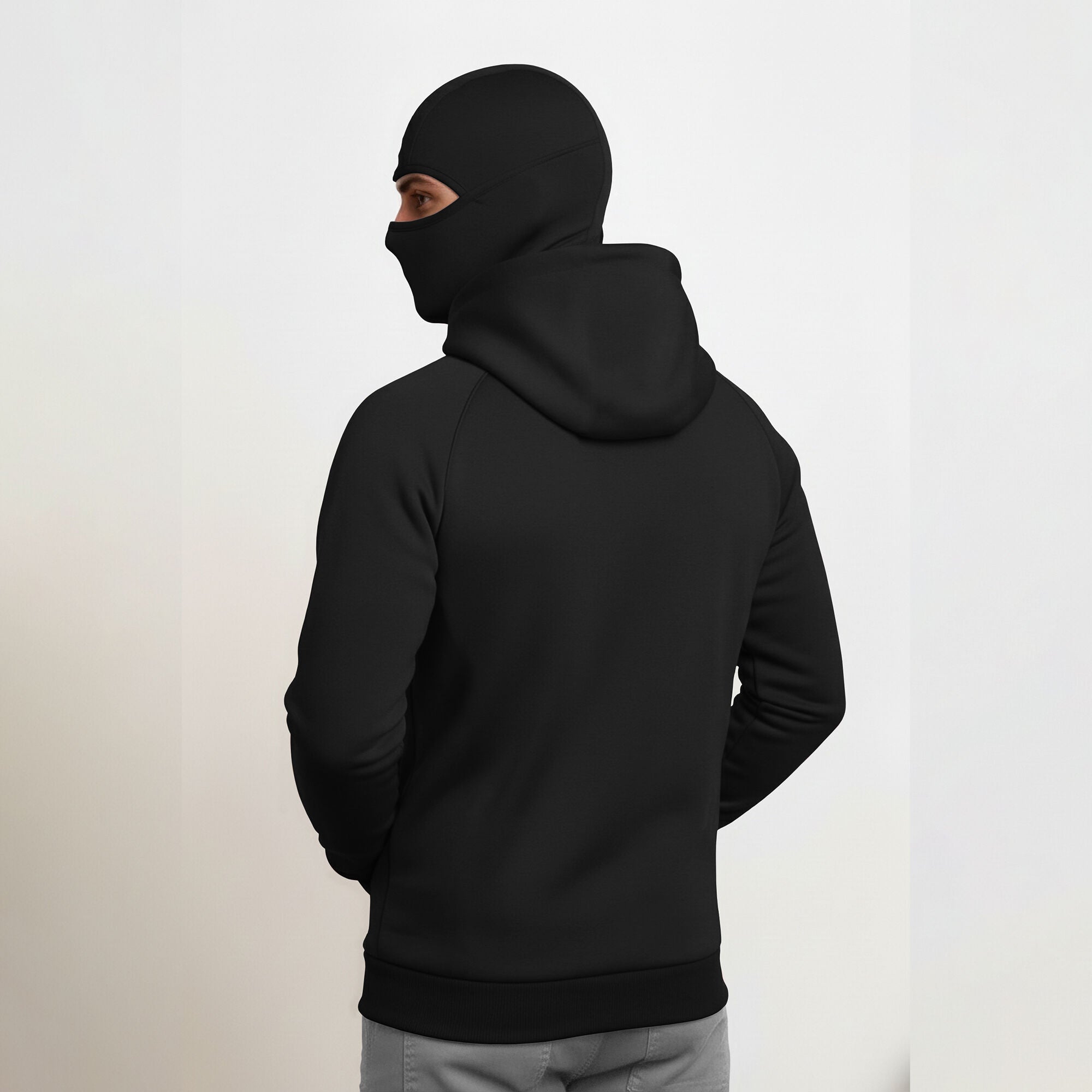 Mens Winter Full Mask Warm Cross Zip-Up Hooded Jacket Black