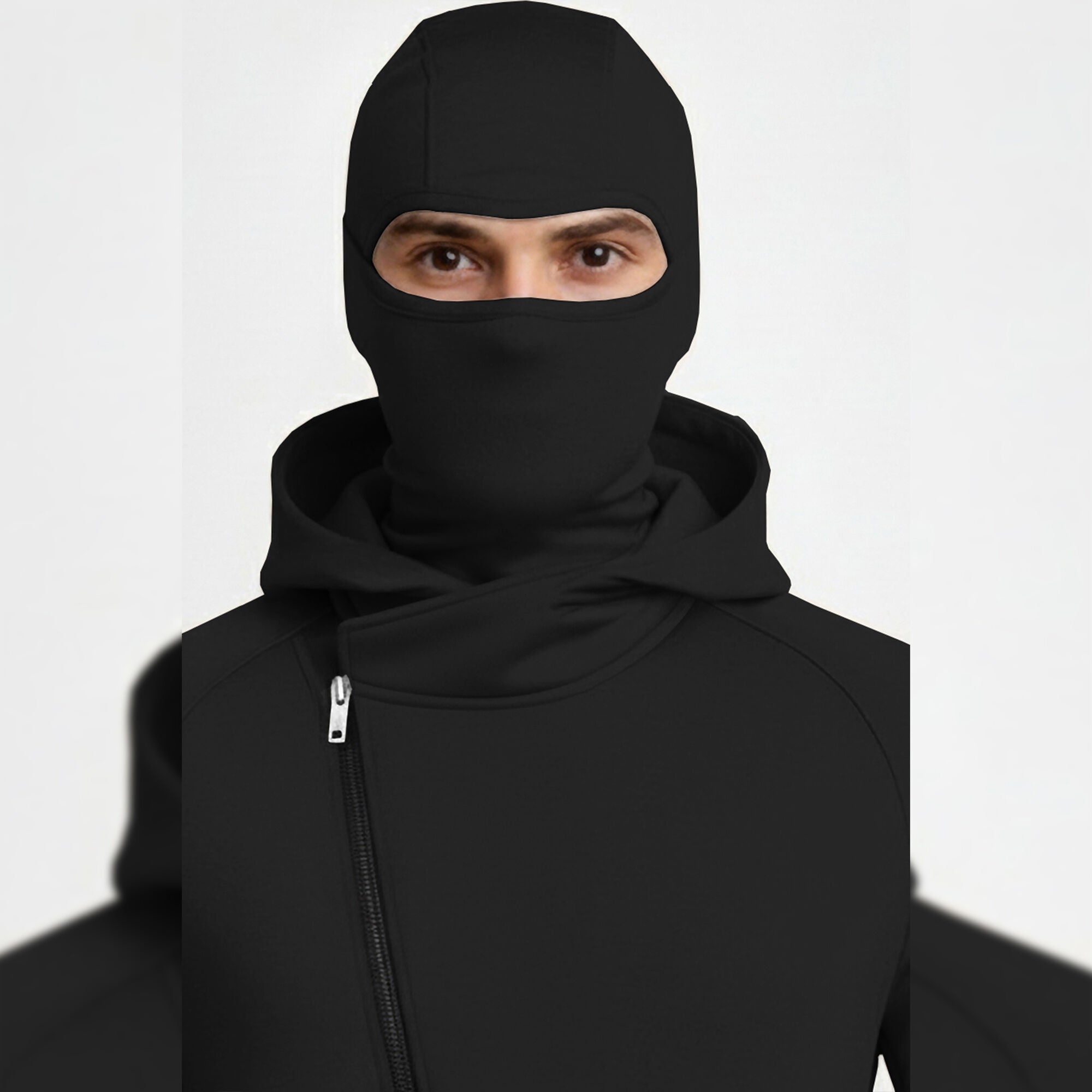 Mens Winter Full Mask Warm Cross Zip-Up Hooded Jacket Black