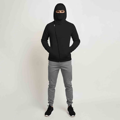 Mens Winter Full Mask Warm Cross Zip-Up Hooded Jacket Black