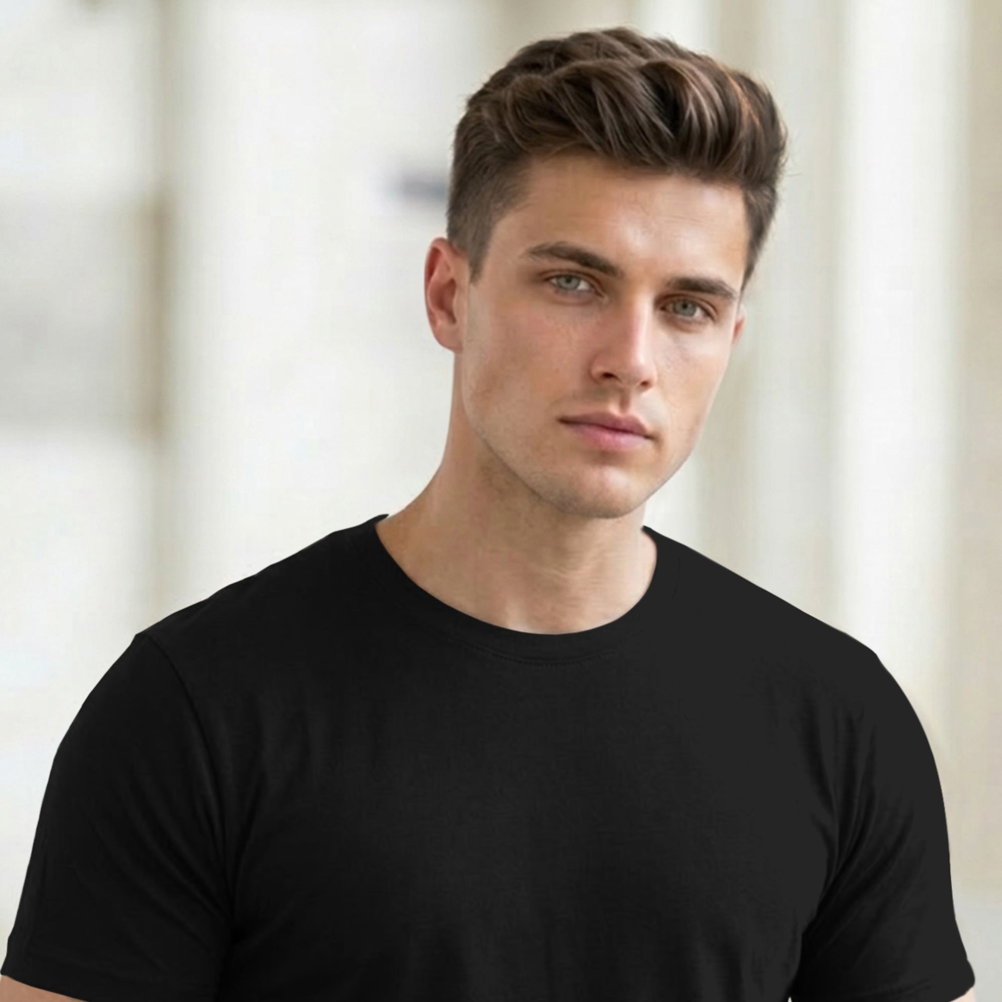 (Pack Of 1) Men Half Sleeve Round Neck Plain Black T-shirt