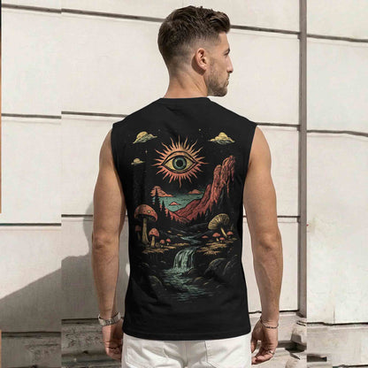 Men Back Printed Round Neck Vest Black
