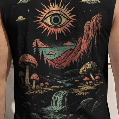 Men Back Printed Round Neck Vest Black