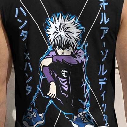 Men Back Printed Round Neck Vest Black