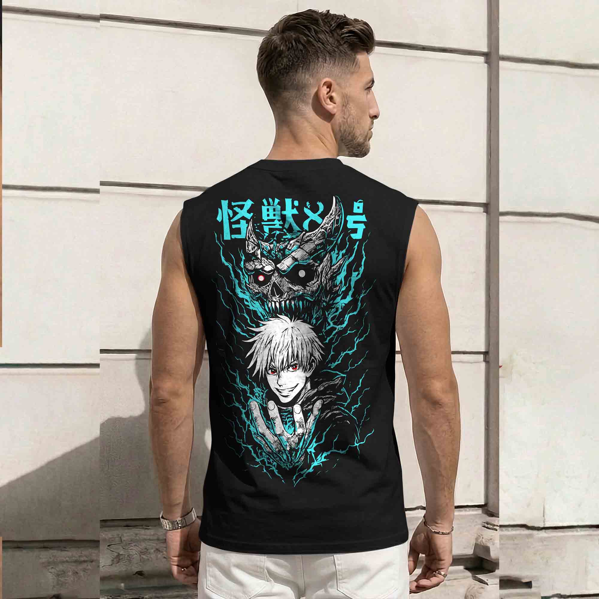 Men Back Printed Round Neck Vest Black