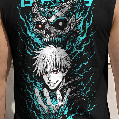 Men Back Printed Round Neck Vest Black