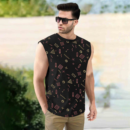 Men Black Round Neck Printed Sleeveless