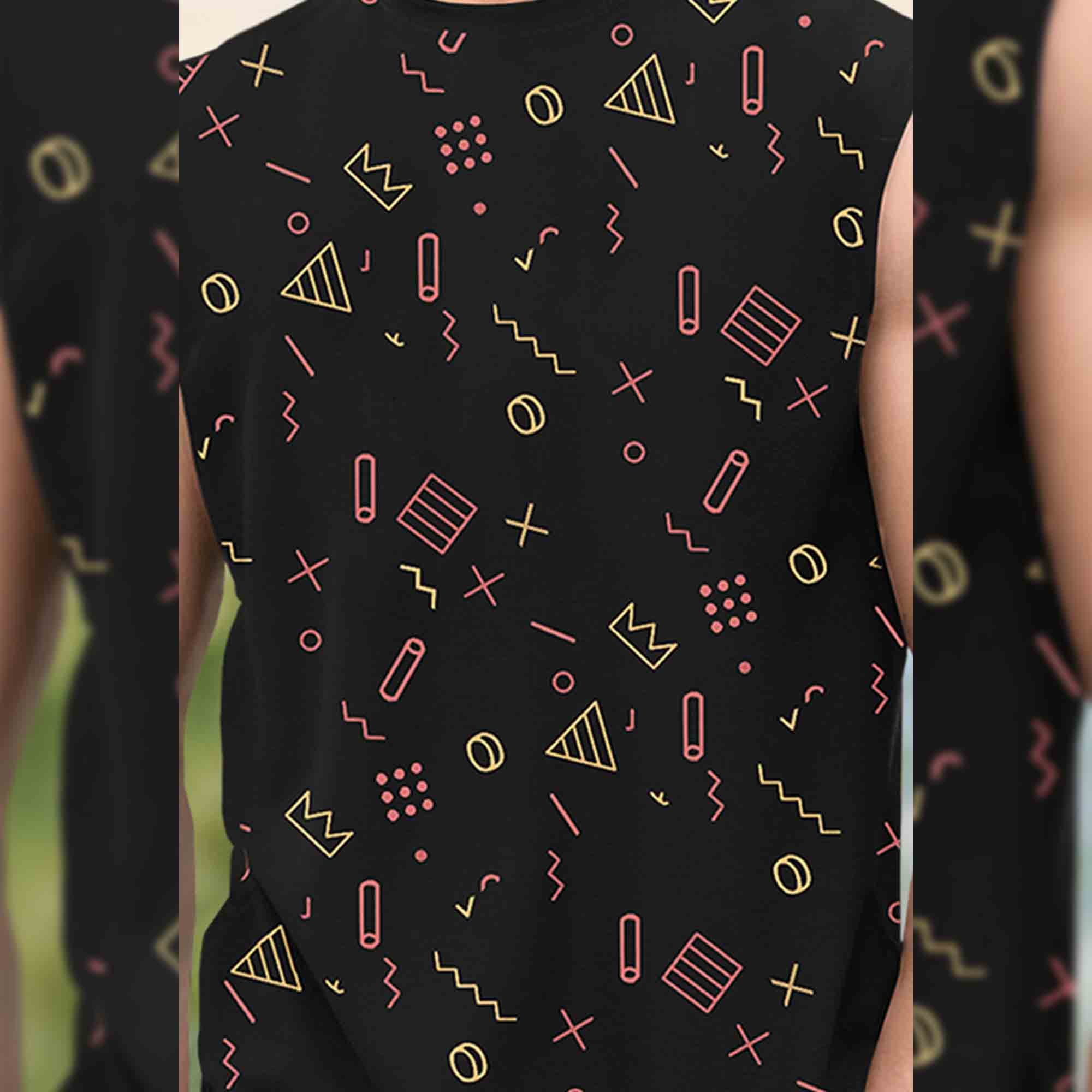 Men Black Round Neck Printed Sleeveless
