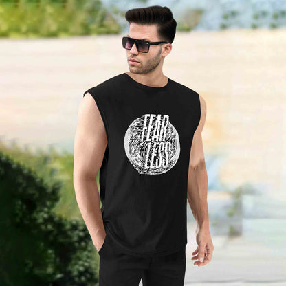 Men Printed Black Round Neck Top Tank