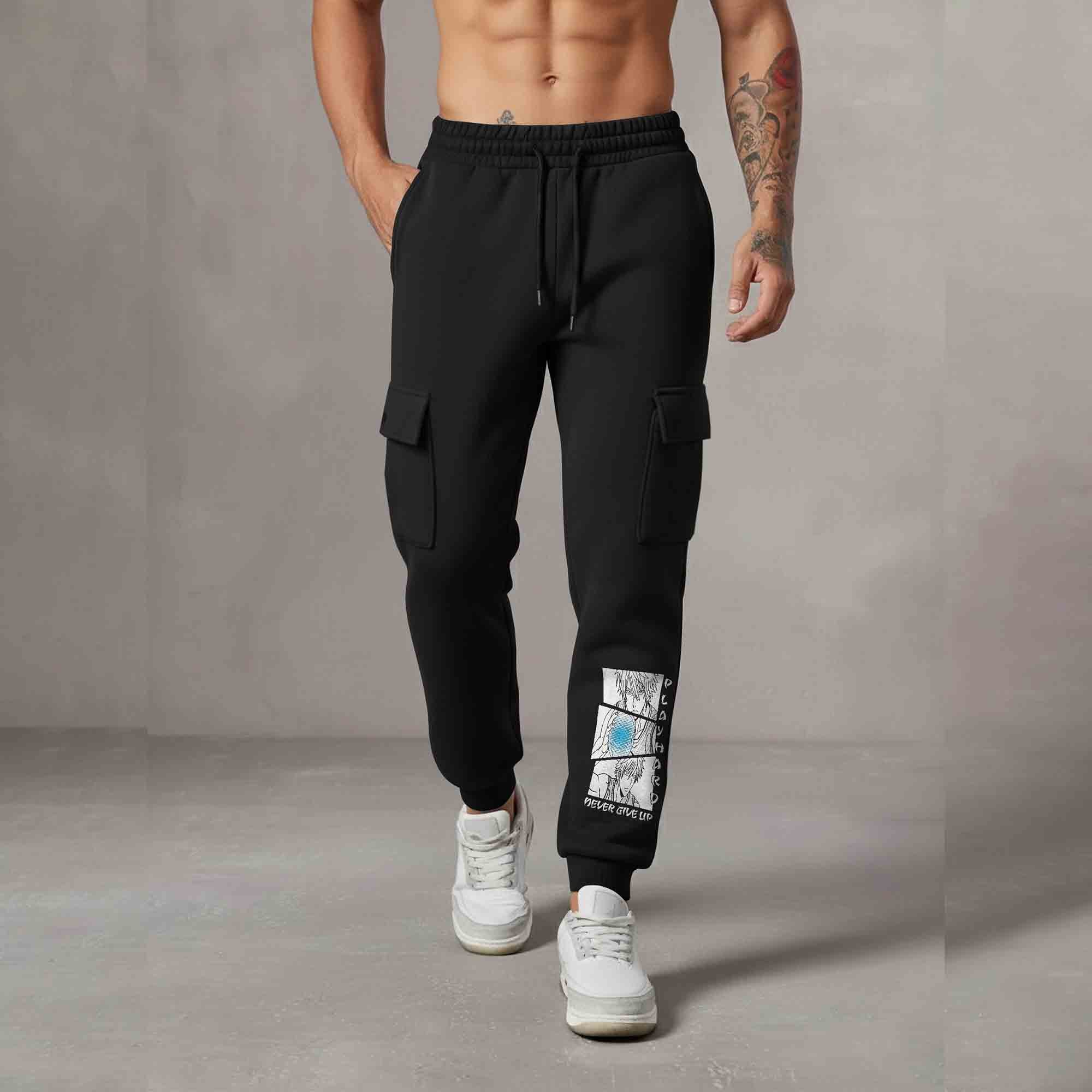 Mens Anime Printed 4 Pockets Cargo Jogger Black