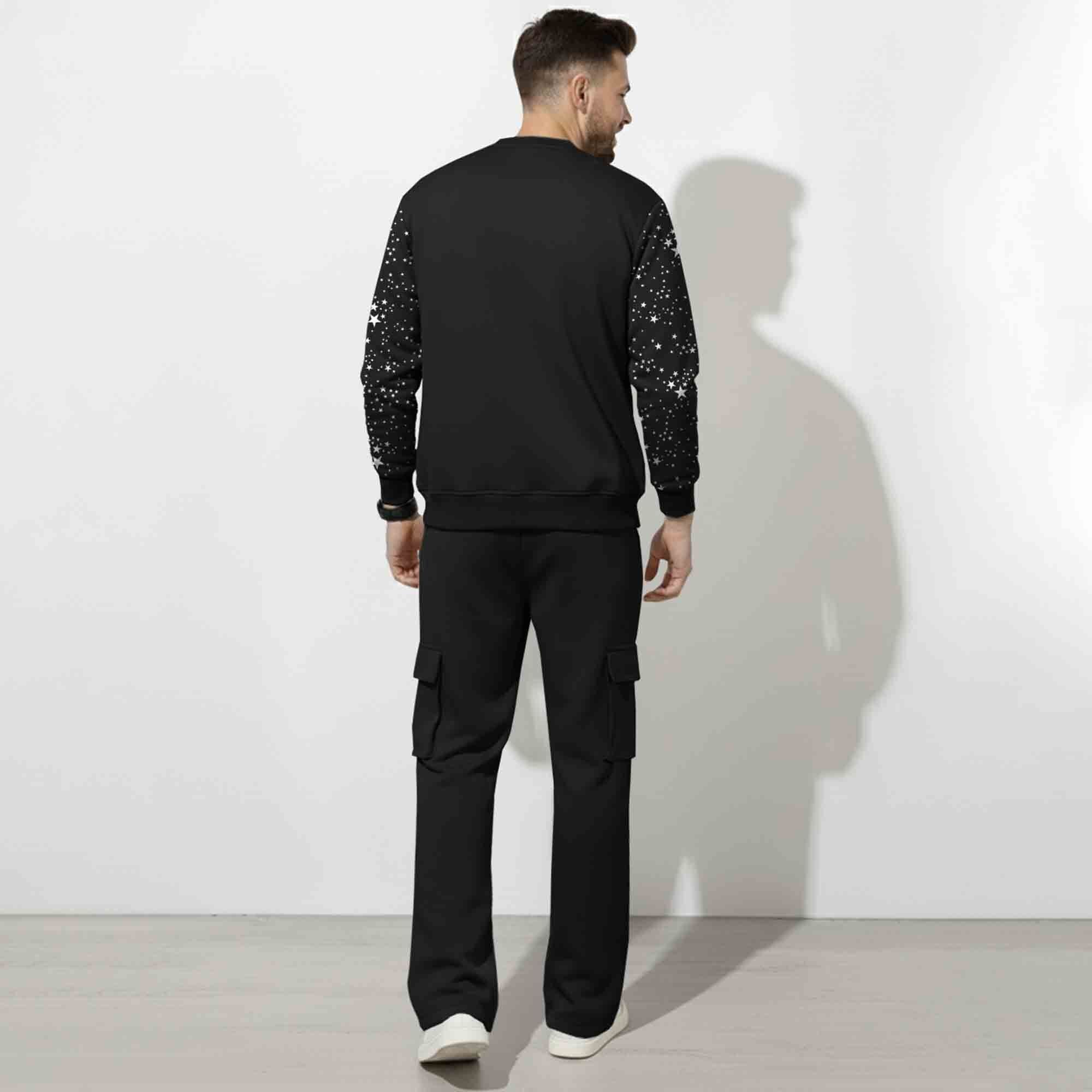Out Fit Set Star Printed Round Neck Jacket & Plain Baggy Cargo Pant