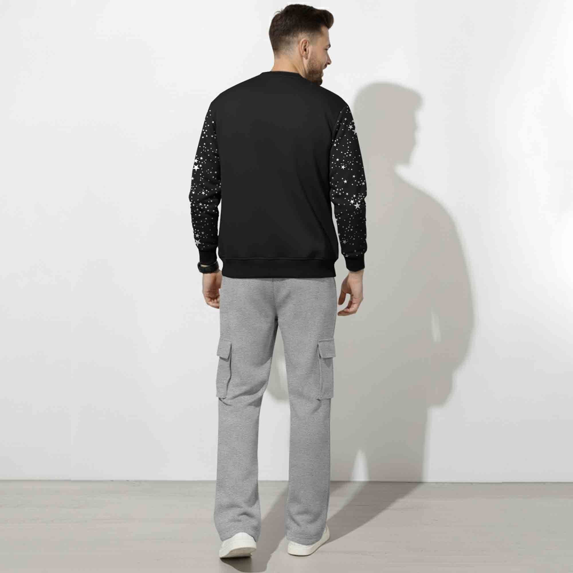 Out Fit Set Star Printed Round Neck Jacket & Grey Plain Baggy Cargo Pant