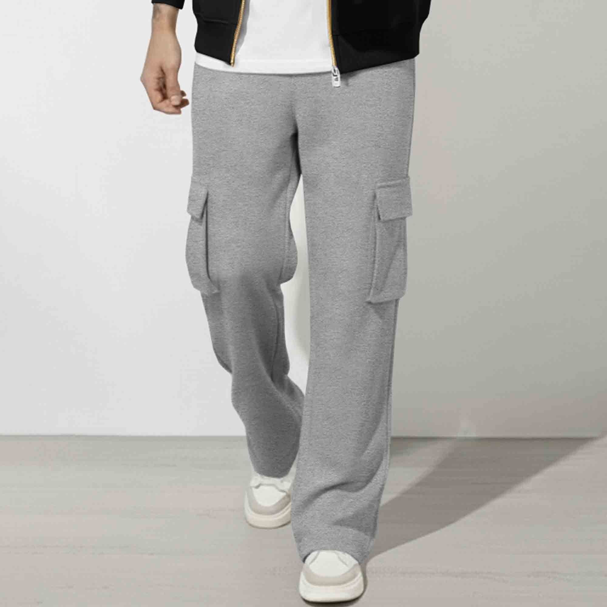 Out Fit Set Star Printed Round Neck Jacket & Grey Plain Baggy Cargo Pant