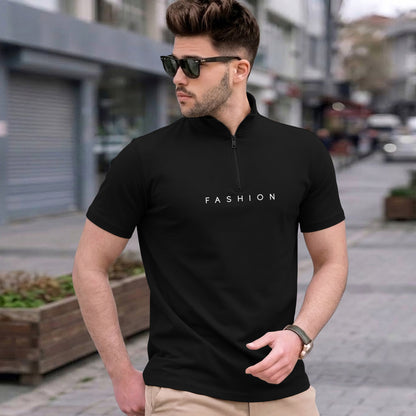 Mens High Neck Half Sleeve Cotton Blended T-shirts