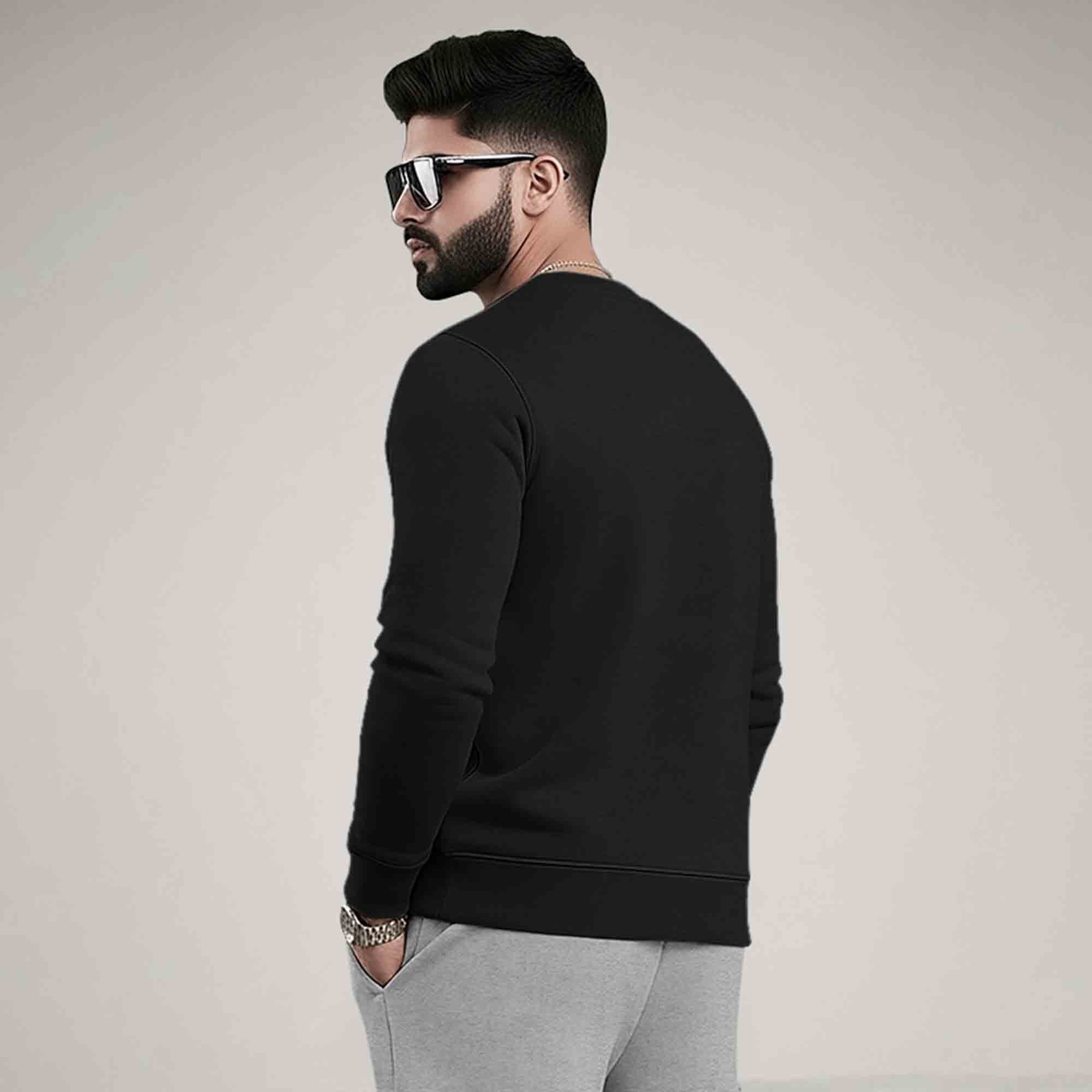 PLAIN BLACK MEN REGULAR FIT CASUAL SWEATSHIRT