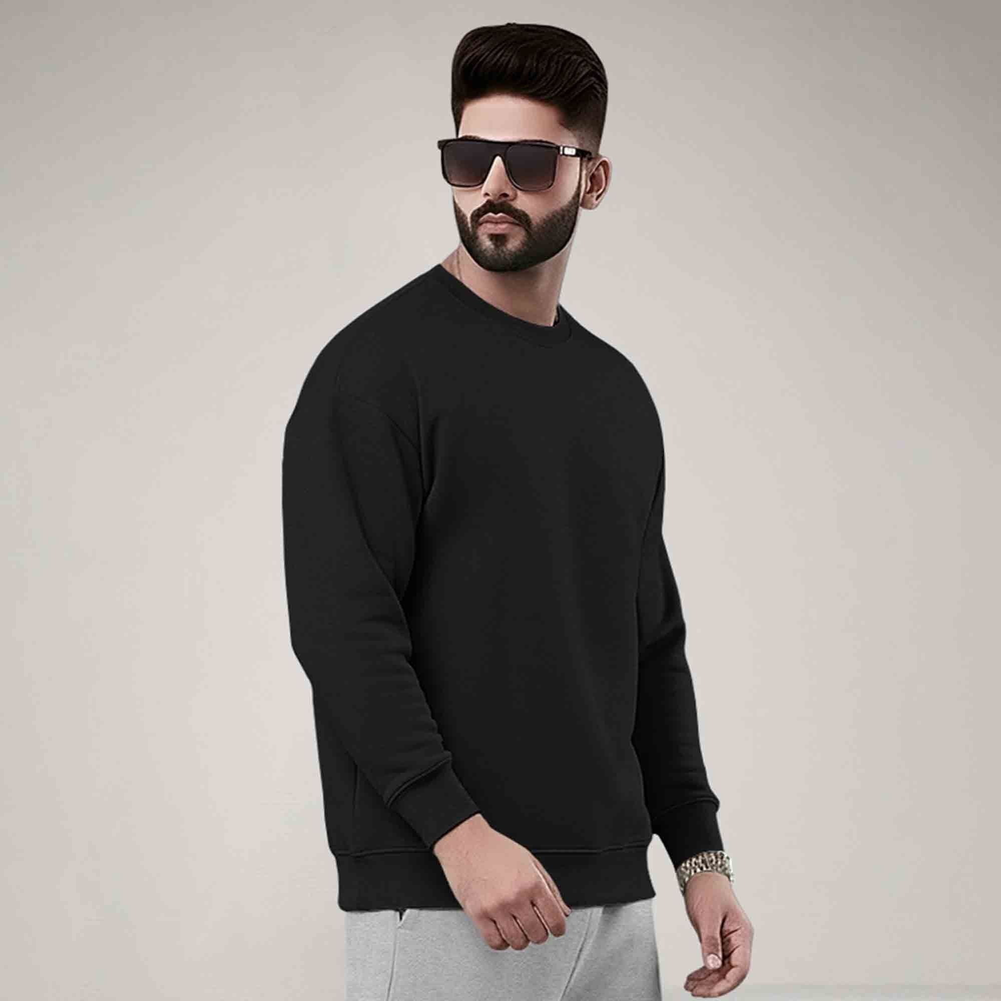PLAIN BLACK MEN REGULAR FIT CASUAL SWEATSHIRT