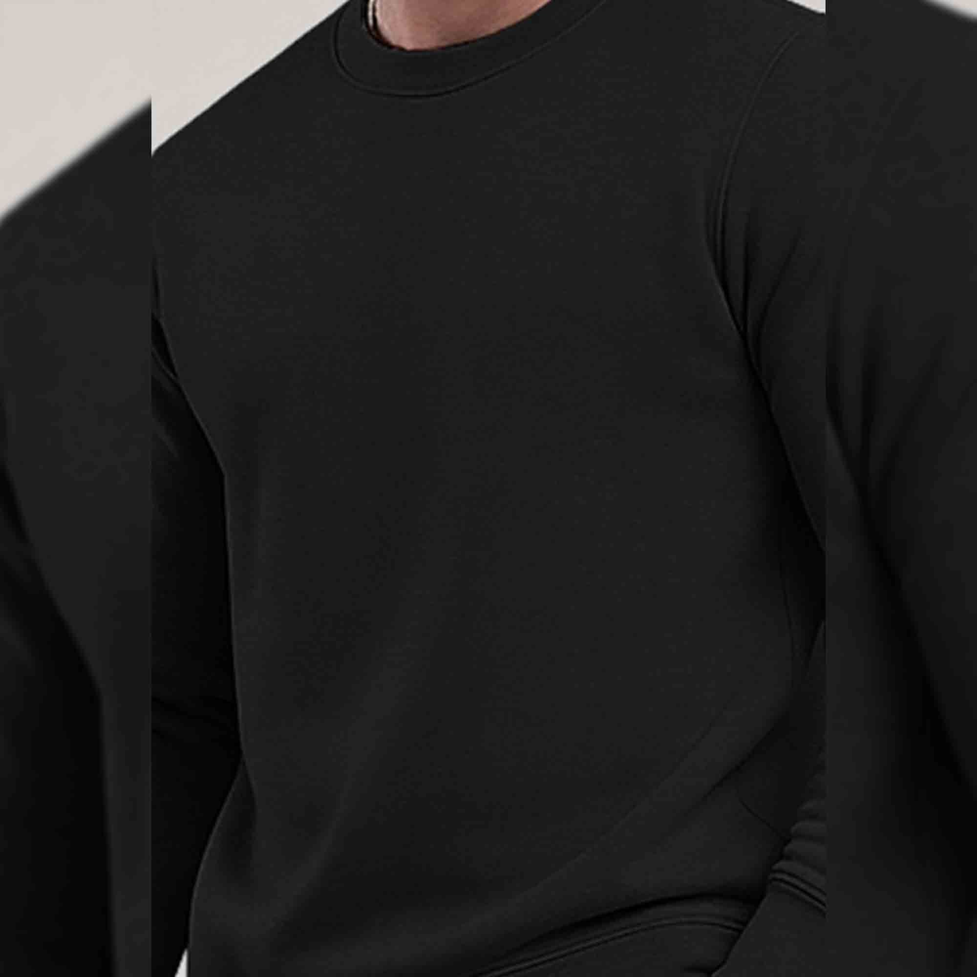 PLAIN BLACK MEN REGULAR FIT CASUAL SWEATSHIRT
