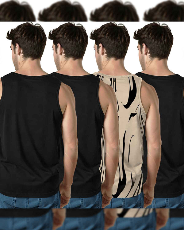 (Pack Of 4) Men Printed & Colorblocked Multicolor Vest