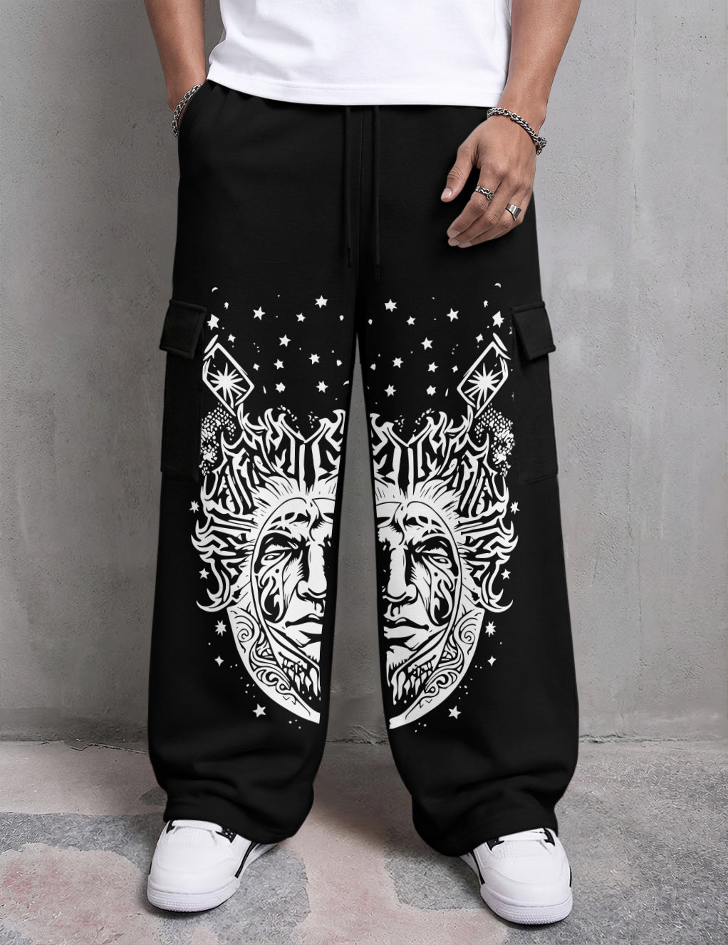 Mens Printed Baggy Cargo Black