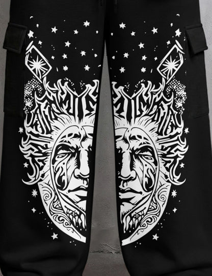 Mens Printed Baggy Cargo Black