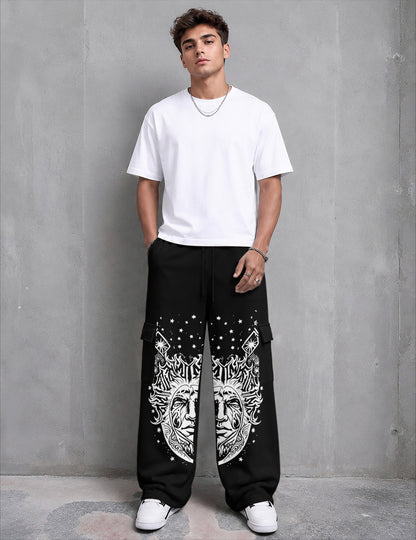 Mens Printed Baggy Cargo Black