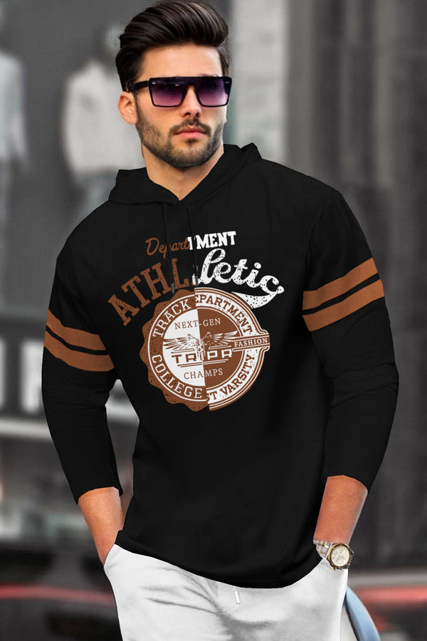 Men Printed Hooded Neck Black T-Shirt