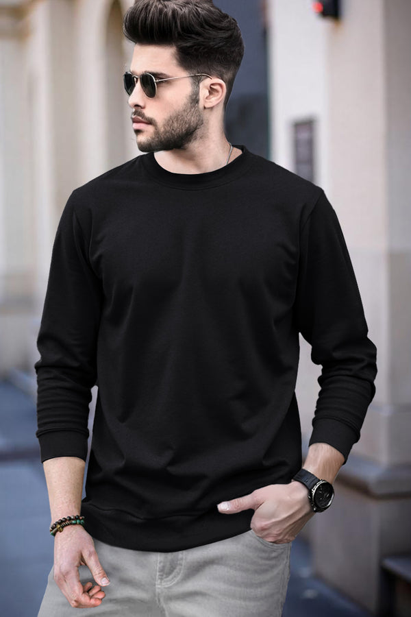 Mens Full Sleeve Round Neck T-shirt Plain / Black