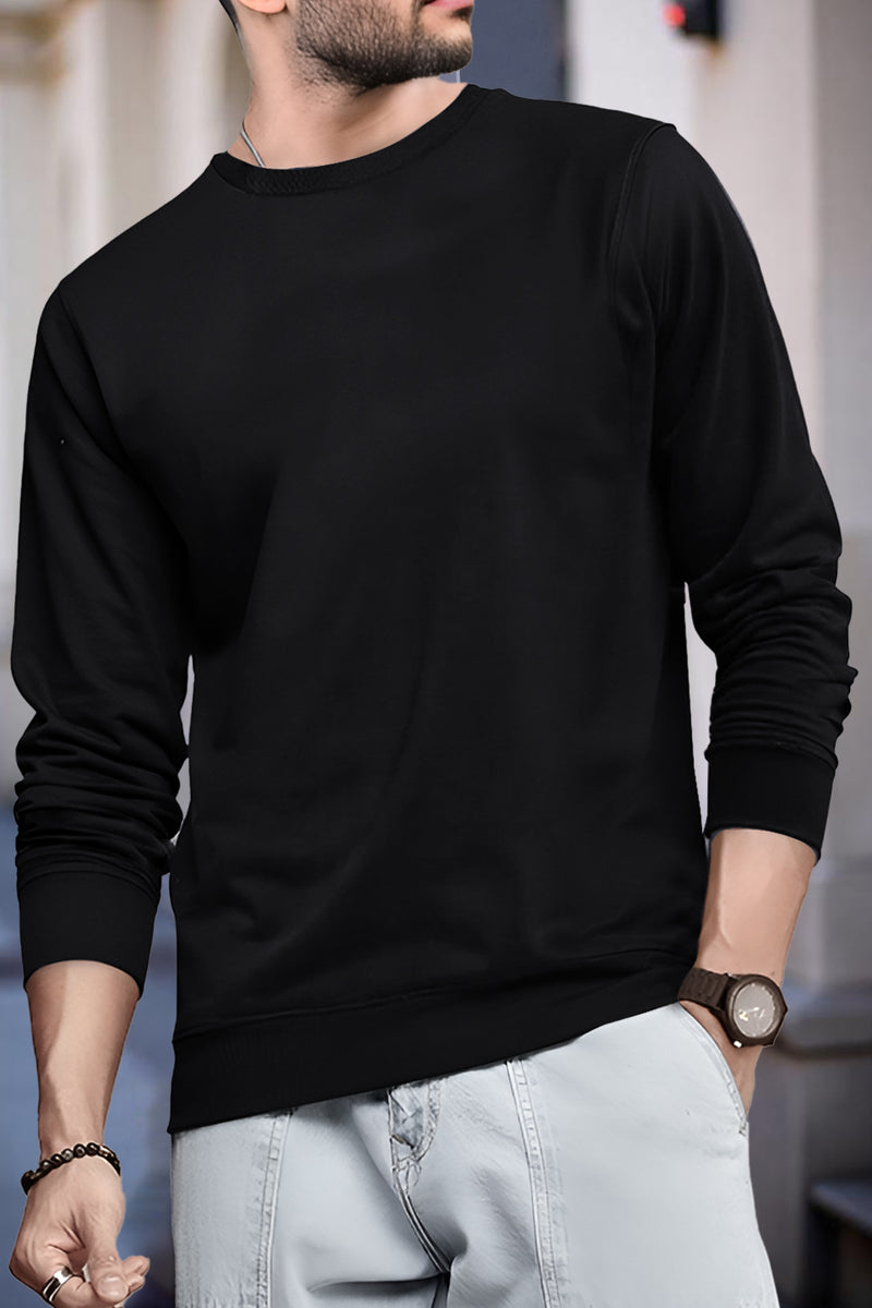 Mens Full Sleeve Round Neck T-shirt Plain / Black