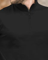 Men High Neck Zipper Full Sleeve T-Shirt / Black