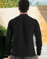 Men Full Sleeve Solid Zip Neck T-Shirt | Black