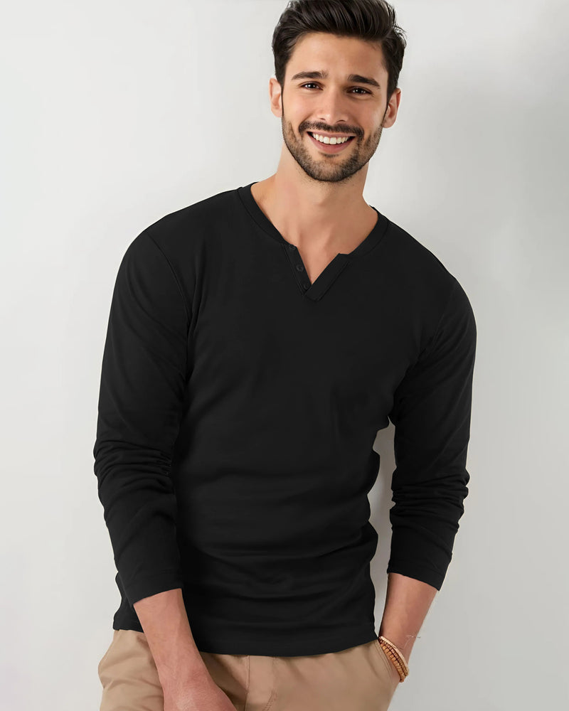 Men Solid V Neck Cotton Blend T-Shirt / Black