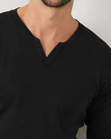 Men Solid V Neck Cotton Blend T-Shirt / Black