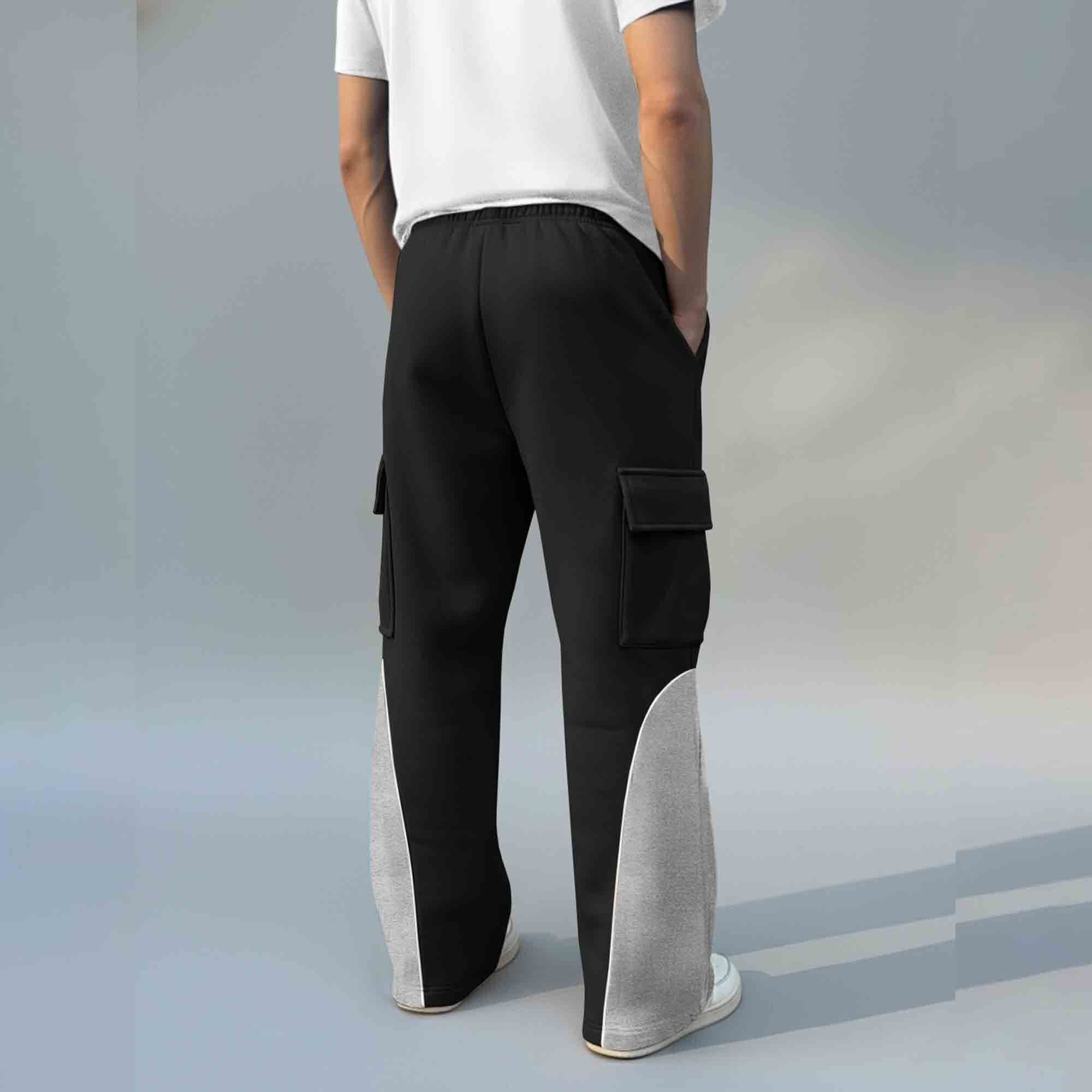 Men Pockets Dual Color Baggy Cargo Pant Black & Grey