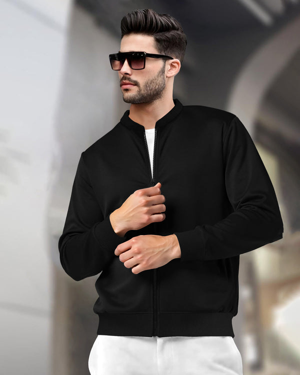 Mens Henley Neck Plain Jacket For Winter / Black