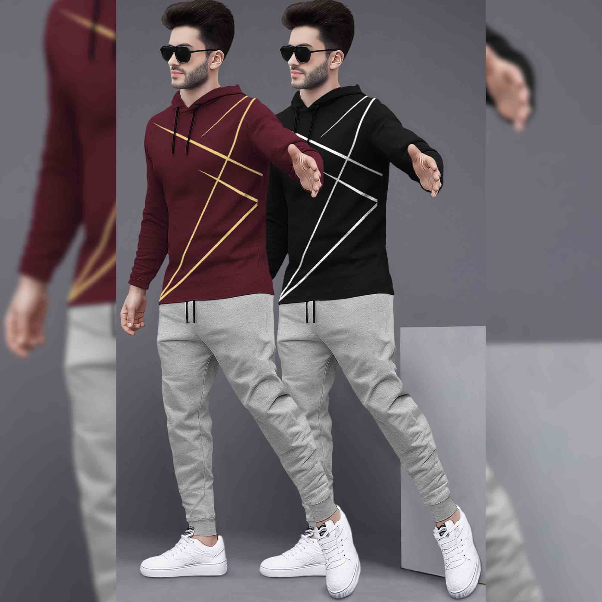 (Pack Of 2) Printed Tracksuit For Men Maroon & Black