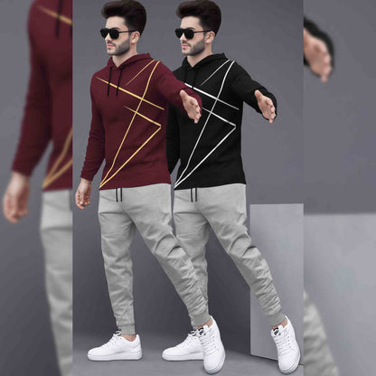 (Pack Of 2) Printed Tracksuit For Men Maroon & Black