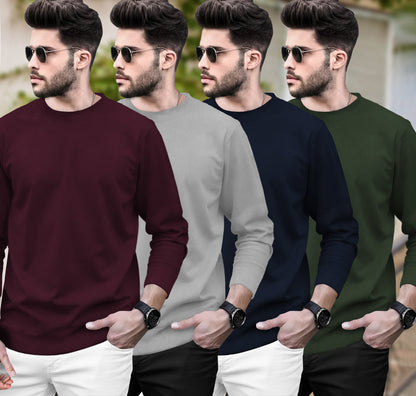 (Pack Of 4) Round Neck Full Sleeve Plain T-shirts