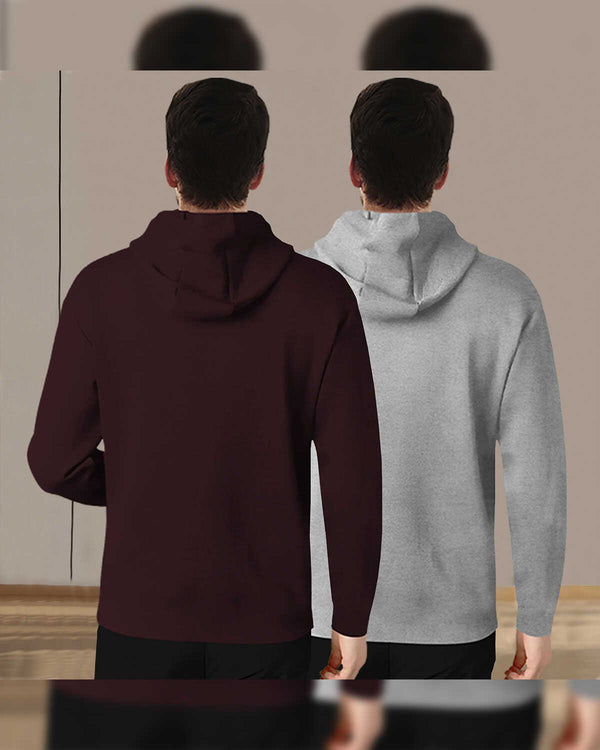 (Pack Of 2) Mens Full Sleeve Hooded Neck Printed T-shirt / Maroon & Grey