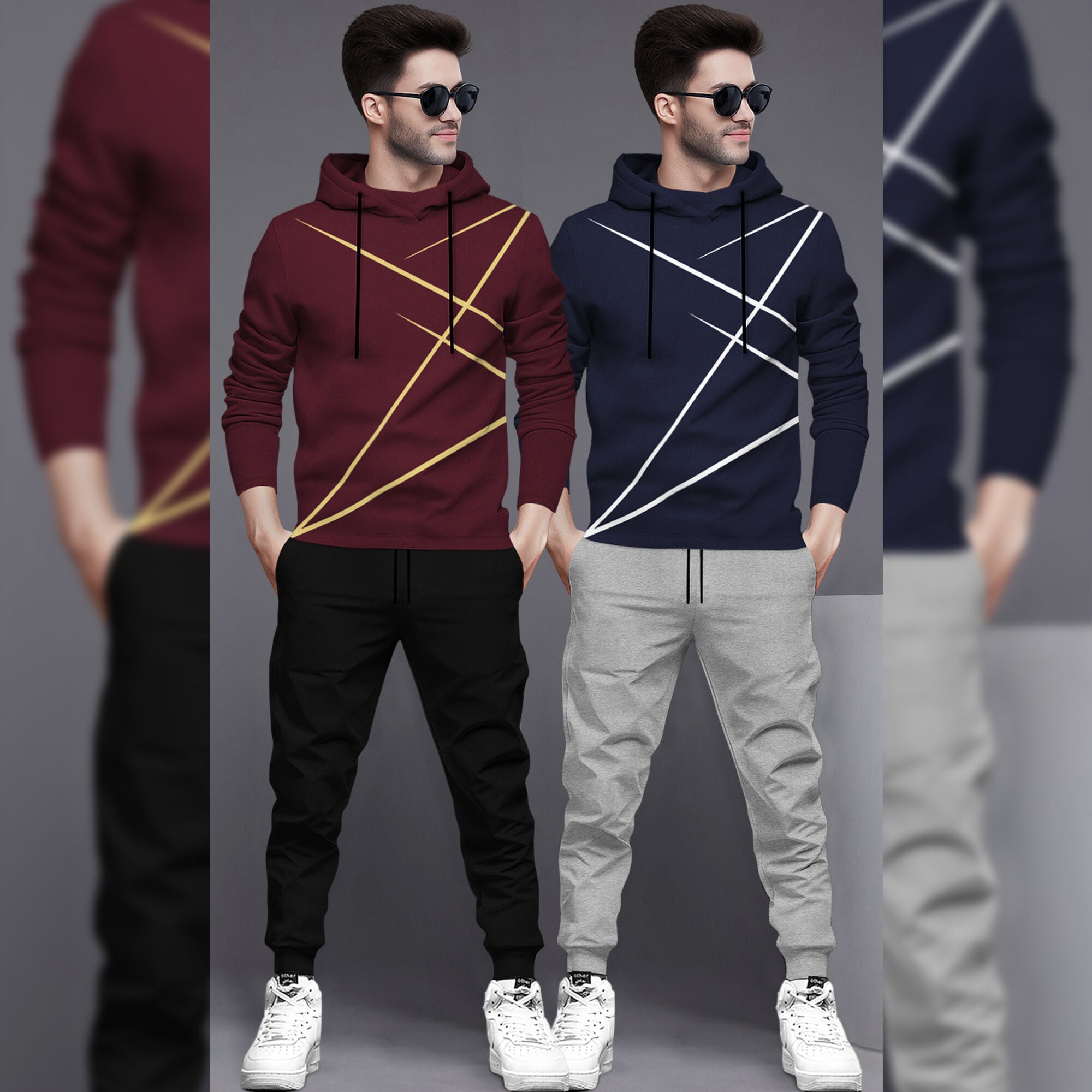 (Pack Of 2) Printed Tracksuit For Men Maroon & Navyblue