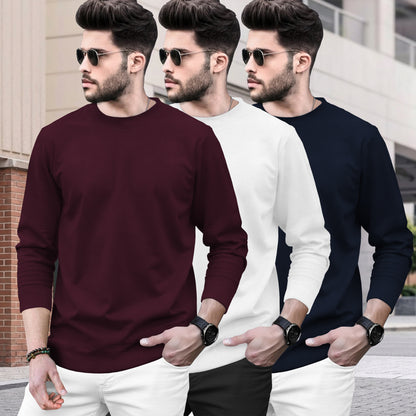Men Round Neck Plain Full Sleeve T-shirts Combo Packs 17 Variants