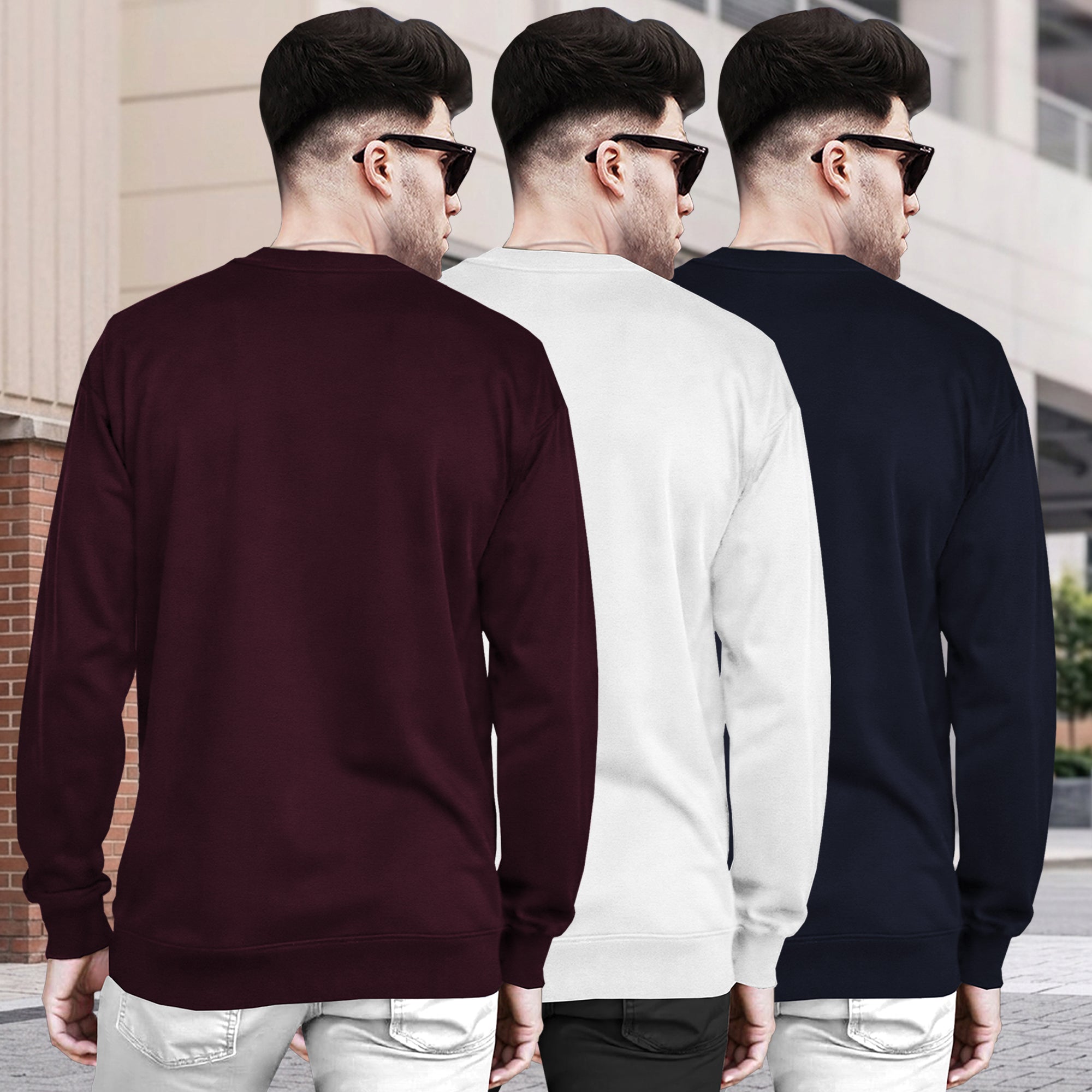 Mens Round Neck Full Sleeve Plain T-shirts (Pack Of 3)